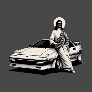 80s Super Car Jesus Minimalist Black Work T-Shirt