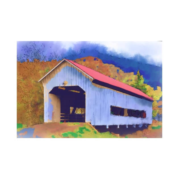 Covered Bridge With Red Roof by KirtTisdale