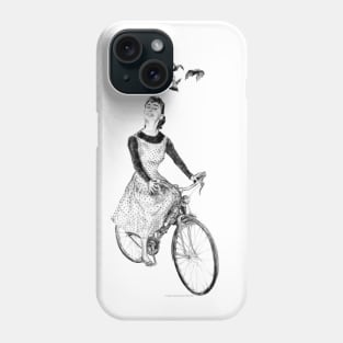 Lady riding on a bicycle (with bats) Phone Case