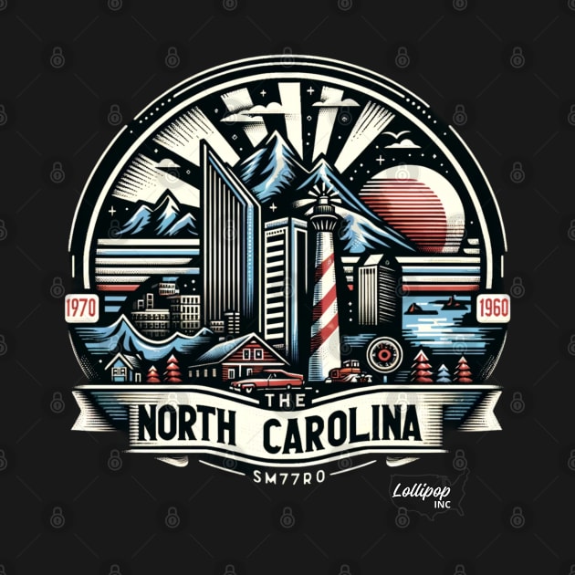 North Carolina Cool: Mountain to Shoreline - American Vintage Retro style USA State by LollipopINC