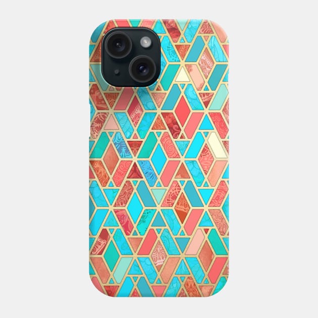 Melon and Aqua Geometric Tile Pattern Phone Case by micklyn