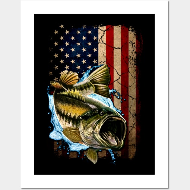 Fish American Flag Dad Father Fourth Of July Png, Bass Fishing Png