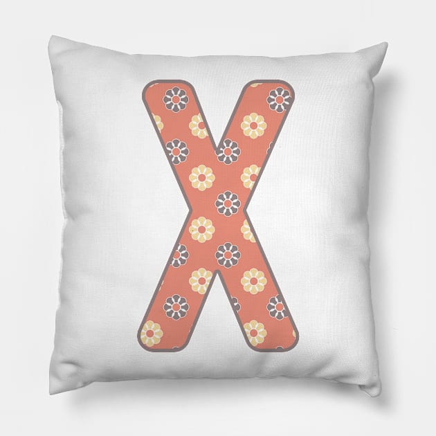 MONOGRAM LETTER X PINK FLORAL TYPOGRAPHY DESIGN Pillow by Rhubarb Myrtle