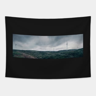 Landscape Panorama with Wind Turbines Tapestry