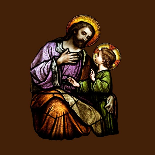 Saint Joseph with Christ Child Stained Glass Window by Catholicamtees