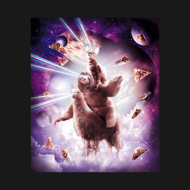 Laser Eyes Space Cat Riding Sloth, Llama - Rainbow by Random Galaxy