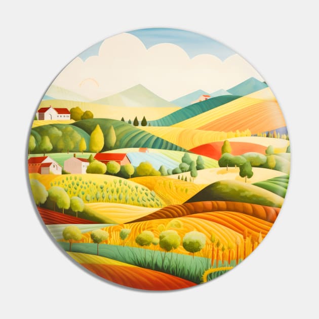 Countryside Concept Abstract Colorful Scenery Painting Pin by Cubebox