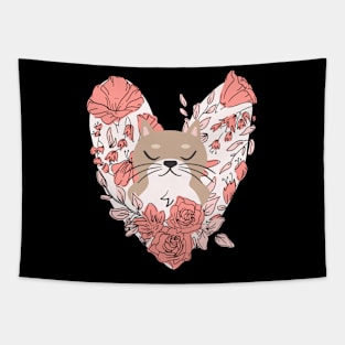 Cute Cat With Flowers Tapestry