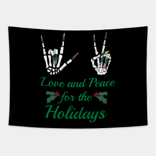 Love and Peace for the Holidays Skeleton Hands Tapestry