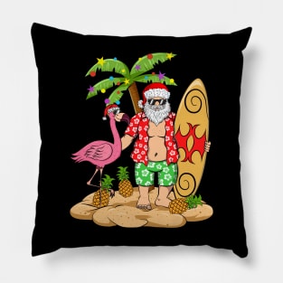 Santa with Pink Flamingo and Pineapples Christmas Pillow