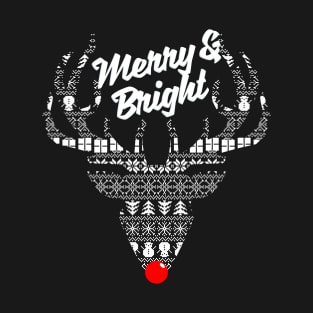 Merry and Bright - Christmas Red Nose Reindeer T-Shirt