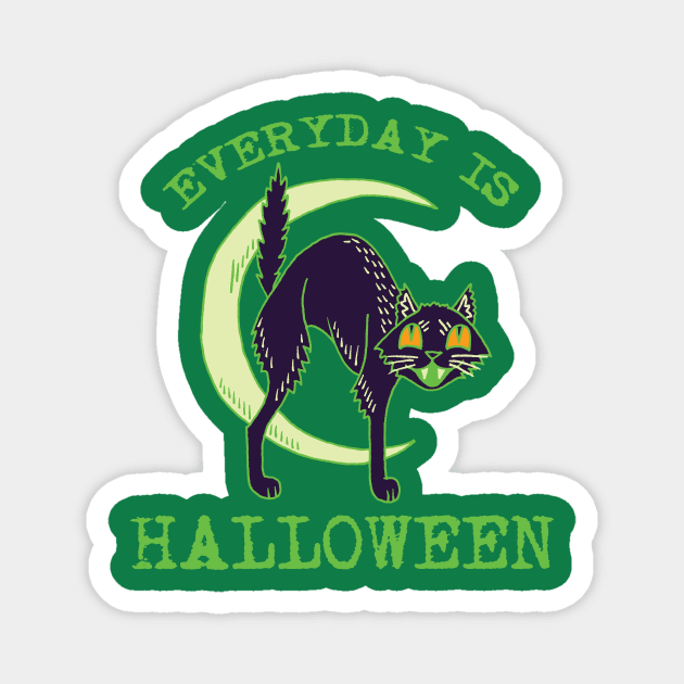 Everyday Is Halloween - Kitschy Cute Vintage Green Halloween Cat Magnet by FatCatSwagger