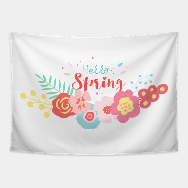 Hello spring quote with fowers Tapestry by raghda