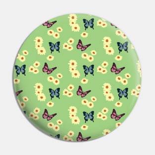 Blue and Pink Butterflies with Green Background Pattern Pin