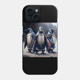 Knights of the Arctic: Penguin Trio Battles On Phone Case