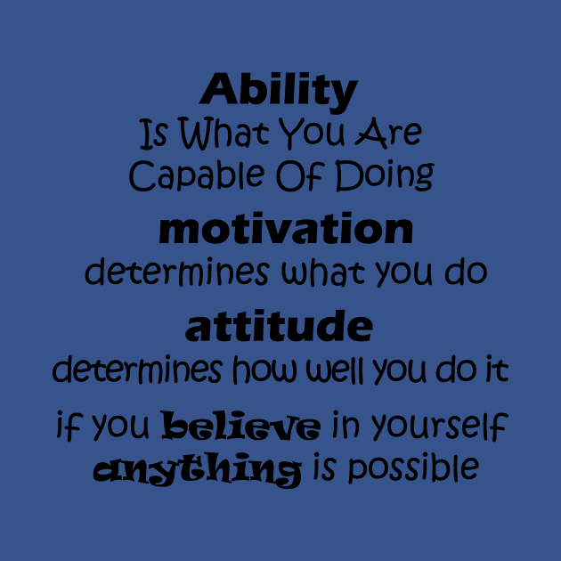 Ability  Is What You Are  Capable Of Doing  motivation  determines what you do attitude  determines how well you do it if you believe in yourself  anything is possible by shadow0