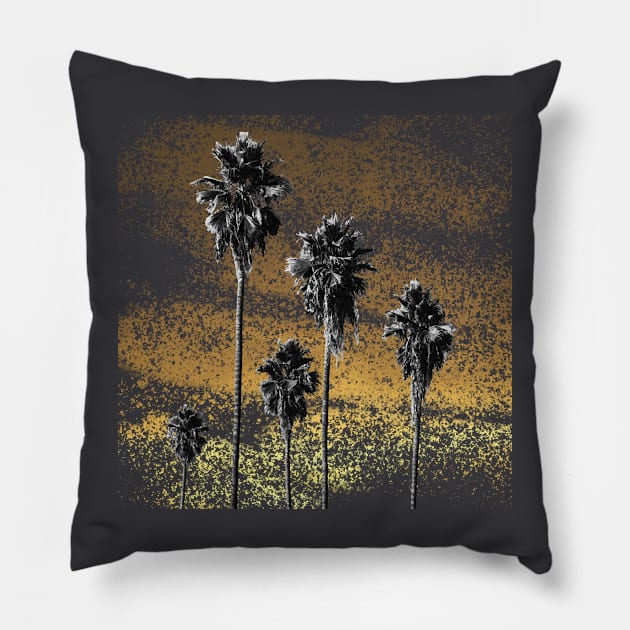 black and white palms against a golden sky Pillow by Taya Johnston