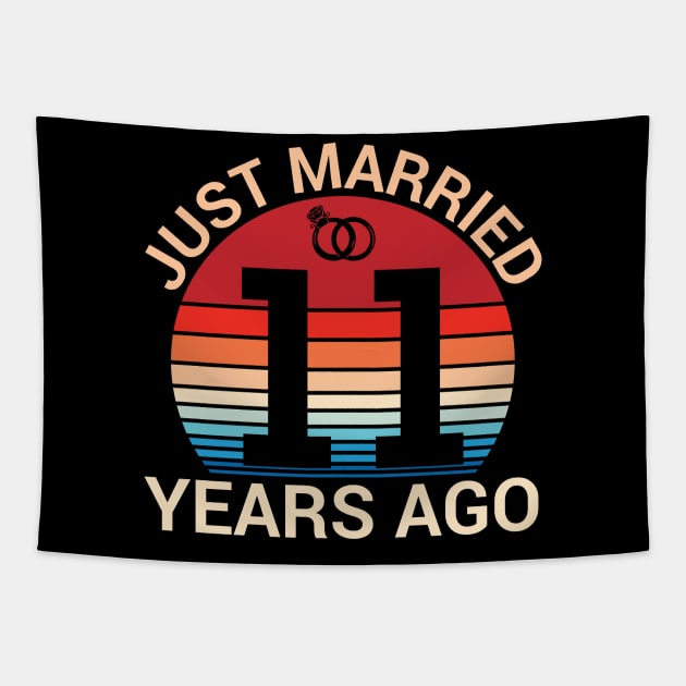 Just Married 11 Years Ago Husband Wife Married Anniversary Tapestry by joandraelliot