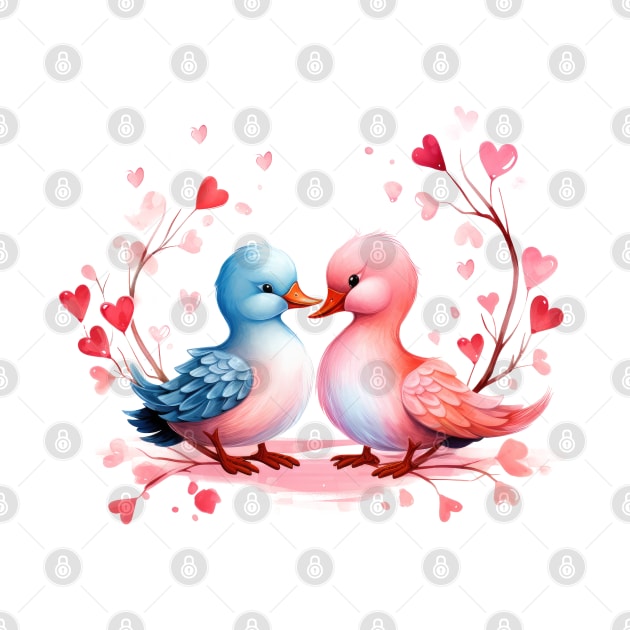 Valentine Kissing Duck Bird Couple by Chromatic Fusion Studio