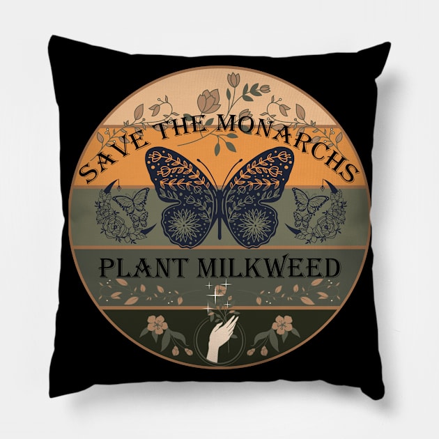 Save The Monarchs Plant Milkweed Sunset Organic Pillow by mythikcreationz