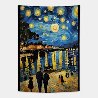 Starry night style Australian city Tapestry