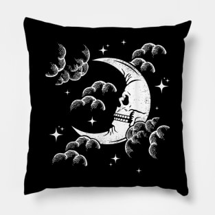 Astrology Crescent Skull Moon, Night Sky w Clouds and Stars Pillow