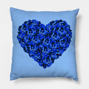 Blue Rose Flower Heart Pillow