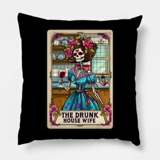 The Drunk Housewife, Skeleton Tarot card for mothers day Pillow