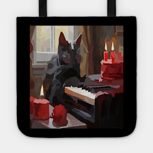 watercolor black cat playing piano Tote