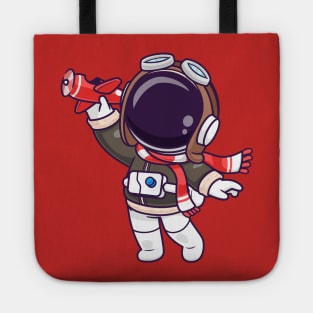 Cute Astronaut Pilot Playing Plane Toy Cartoon Tote