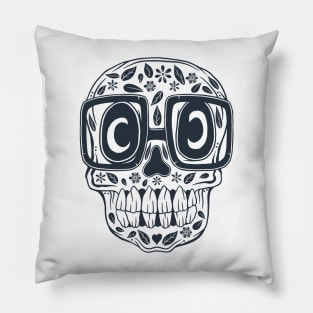 Skull Eyeglass Halloween Doodle Dark Lines Pillow