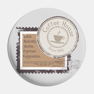 Vintage Coffee house stamp design Pin