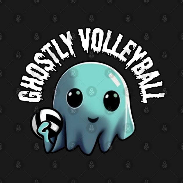 A cute ghost playing Volleyball: The Enchanting Game of Ghostly Volleyball, Halloween by Project Charlie