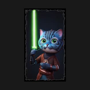 Fun Cat Print ~ AI Art ~ Fantasy Cat ~ Sci-fi Cat ~ Cats with Lightsabers T-Shirt