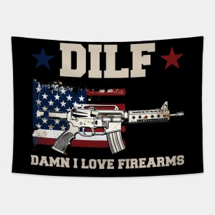 Damn I Love Firearms Gun American Flag DILF Tapestry