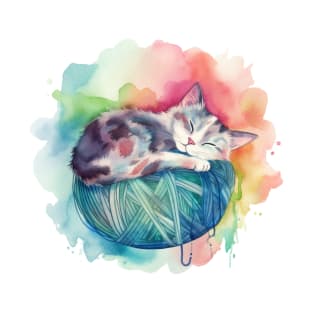 Watercolor Kitten on a Yarn Ball T-Shirt