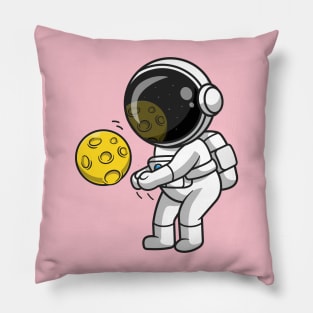 Cute Astronaut Playing Volleyball Moon Cartoon Pillow