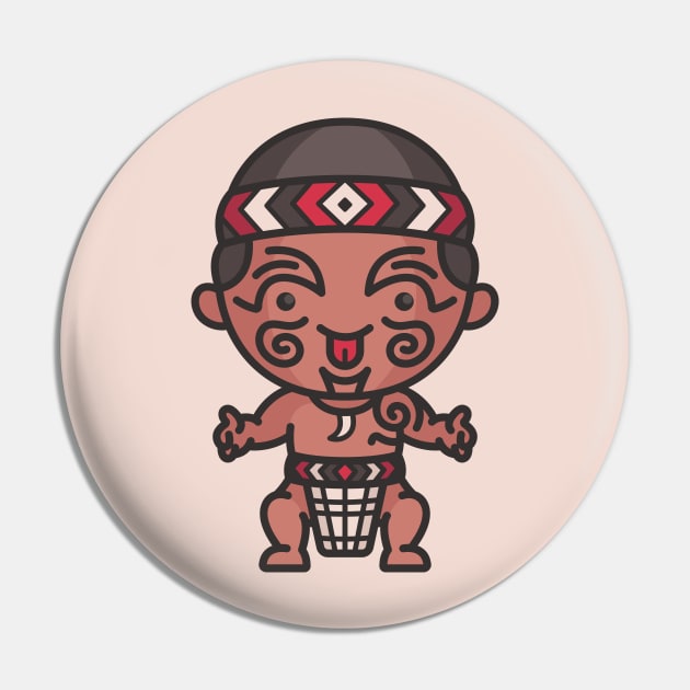 Cute Traditional Maori Cartoon Pin by SLAG_Creative