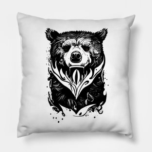 Bear Grizzly Wild Animal Nature Illustration Art Tattoo Pillow