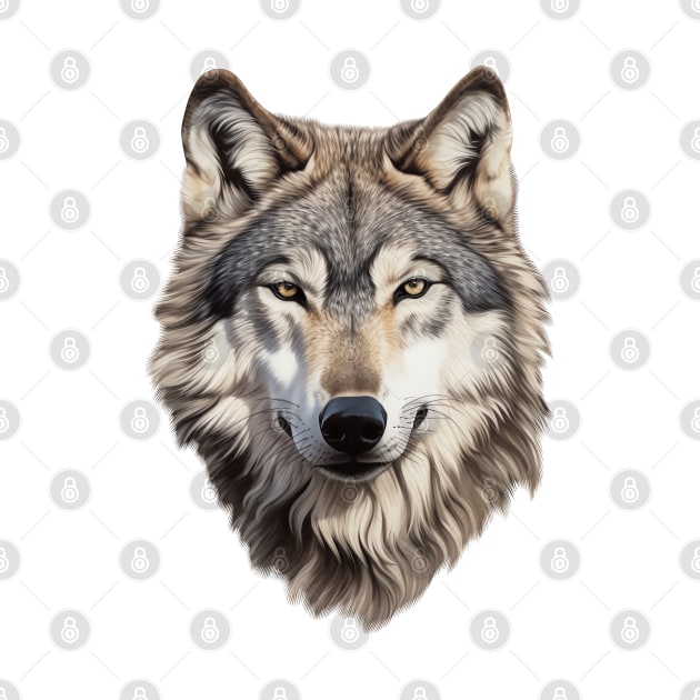 Gray Wolf Face by AI Art Originals