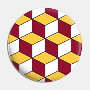 Burgundy and Gold Isometric Cubes Optical Illusion Pattern Pin