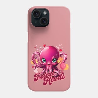 Octopus With Hearts Balloons Valentines Day I Steal Hearts Phone Case