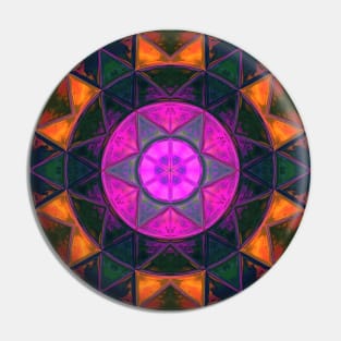Mosaic Kaleidoscope Flower Pink Black and Orange Pin