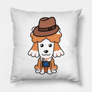 Funny poodle is holding a camera Pillow