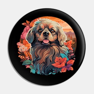 Pekingese  Dog Vintage Floral Pin