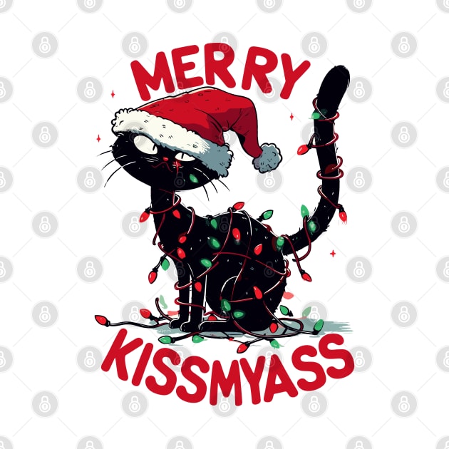 Black Cat christmas merry kissmyass by TomFrontierArt