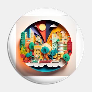 3D Effect Papercut Art - Cityscape Scene Pin