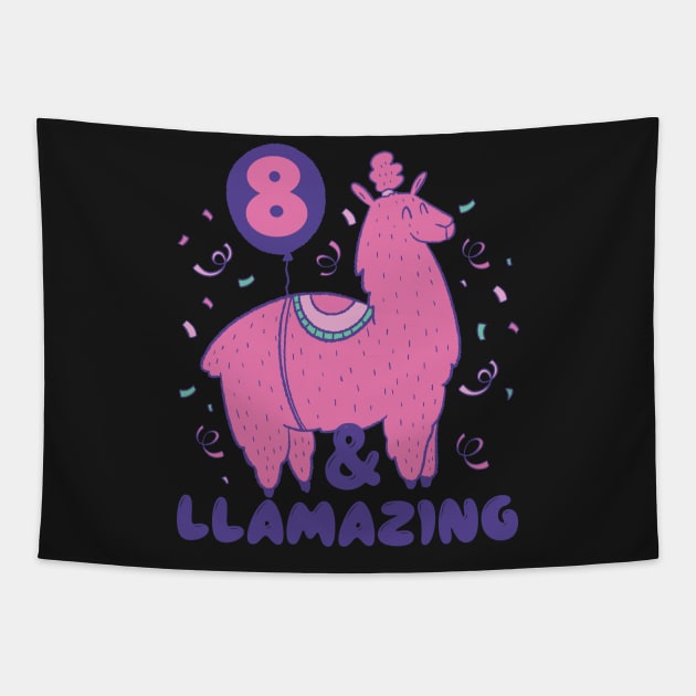 Llamazing 8th Birthday 8 Years Old Llama Girls Kids Gift print Tapestry by theodoros20