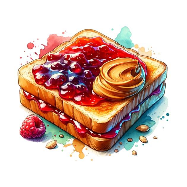 Peanut Butter And Jelly Toast Kawaii Breakfast Vintage Sandwich Yummy by Flowering Away