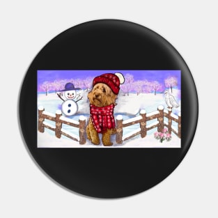 Cavoodle in festive red winter hat and scarf- cute cavalier king charles spaniel snug in a snowflake themed scarf Pin